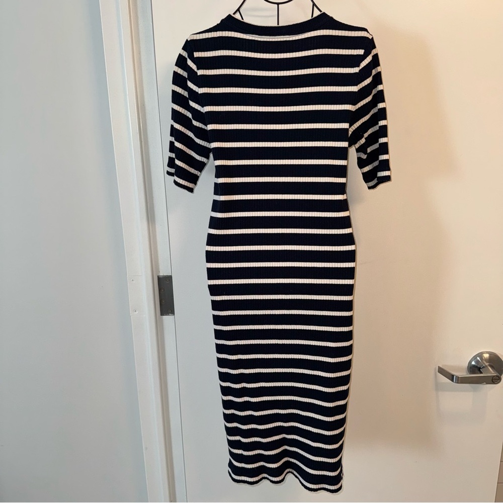 Banana Republic Striped Navy and White Stretch Midi Dress - Picture 2 of 7
